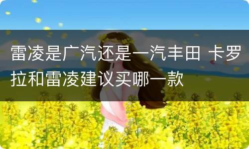 雷凌是广汽还是一汽丰田 卡罗拉和雷凌建议买哪一款