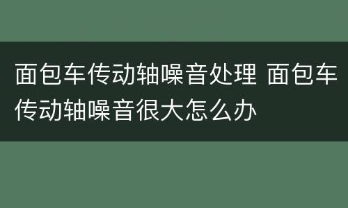 面包车传动轴噪音处理 面包车传动轴噪音很大怎么办
