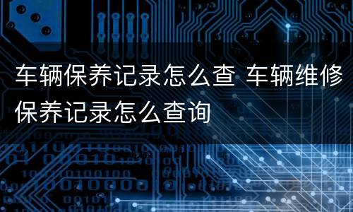 车辆保养记录怎么查 车辆维修保养记录怎么查询