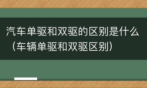 汽车单驱和双驱的区别是什么（车辆单驱和双驱区别）