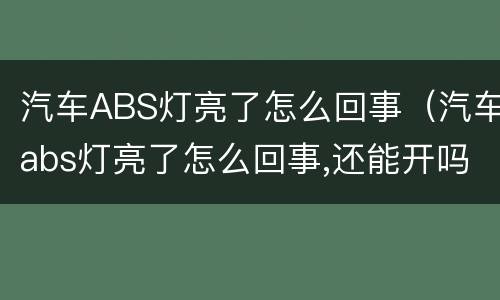 汽车ABS灯亮了怎么回事（汽车abs灯亮了怎么回事,还能开吗）