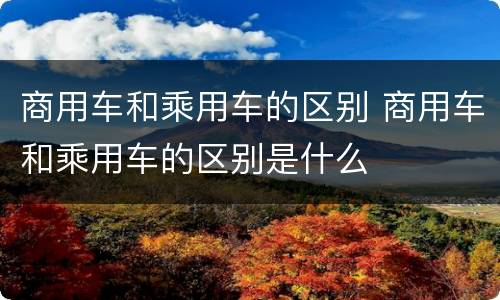 商用车和乘用车的区别 商用车和乘用车的区别是什么