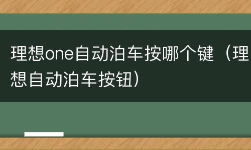 理想one自动泊车按哪个键（理想自动泊车按钮）