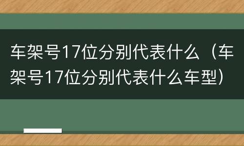 车架号17位分别代表什么（车架号17位分别代表什么车型）