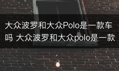 大众波罗和大众Polo是一款车吗 大众波罗和大众polo是一款车吗多少钱