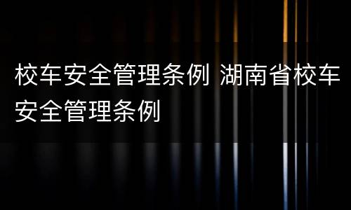 校车安全管理条例 湖南省校车安全管理条例