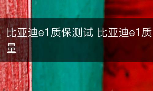 比亚迪e1质保测试 比亚迪e1质量