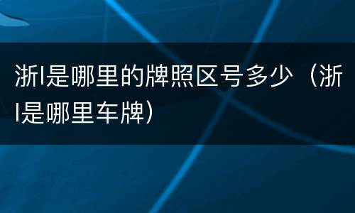 浙l是哪里的牌照区号多少（浙l是哪里车牌）