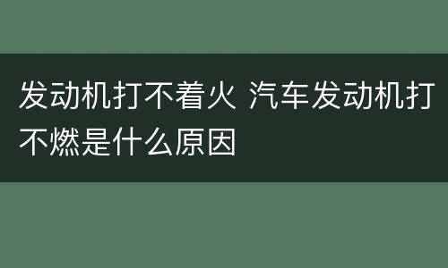 发动机打不着火 汽车发动机打不燃是什么原因