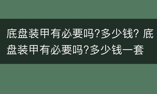 底盘装甲有必要吗?多少钱? 底盘装甲有必要吗?多少钱一套