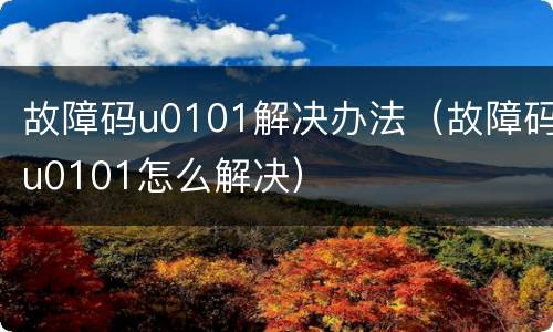故障码u0101解决办法（故障码u0101怎么解决）