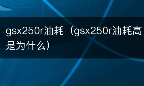 gsx250r油耗（gsx250r油耗高是为什么）