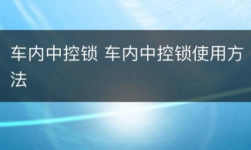 车内中控锁 车内中控锁使用方法