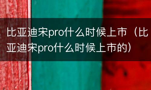 比亚迪宋pro什么时候上市（比亚迪宋pro什么时候上市的）