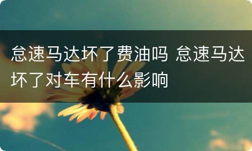 怠速马达坏了费油吗 怠速马达坏了对车有什么影响