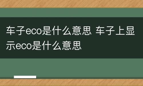 车子eco是什么意思 车子上显示eco是什么意思