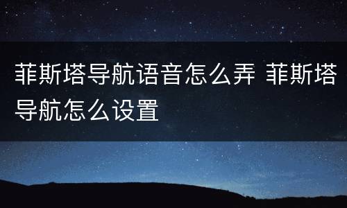 菲斯塔导航语音怎么弄 菲斯塔导航怎么设置