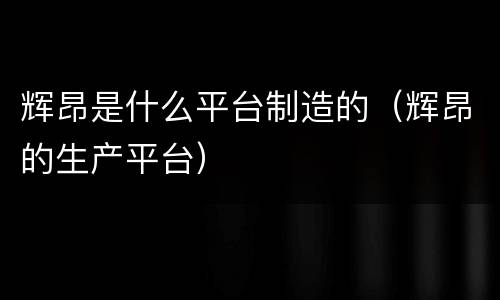 辉昂是什么平台制造的（辉昂的生产平台）