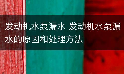 发动机水泵漏水 发动机水泵漏水的原因和处理方法