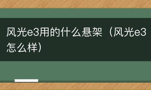 风光e3用的什么悬架（风光e3怎么样）