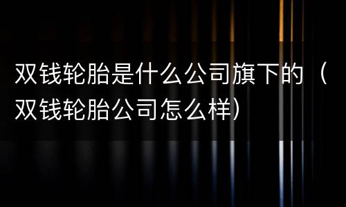 双钱轮胎是什么公司旗下的（双钱轮胎公司怎么样）