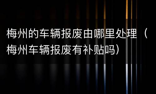 梅州的车辆报废由哪里处理（梅州车辆报废有补贴吗）