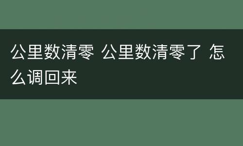 公里数清零 公里数清零了 怎么调回来