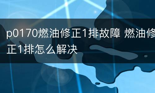 p0170燃油修正1排故障 燃油修正1排怎么解决