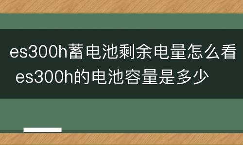 es300h蓄电池剩余电量怎么看 es300h的电池容量是多少