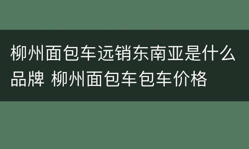 柳州面包车远销东南亚是什么品牌 柳州面包车包车价格