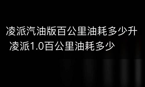凌派汽油版百公里油耗多少升 凌派1.0百公里油耗多少