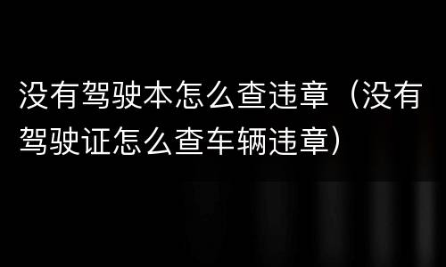 没有驾驶本怎么查违章（没有驾驶证怎么查车辆违章）