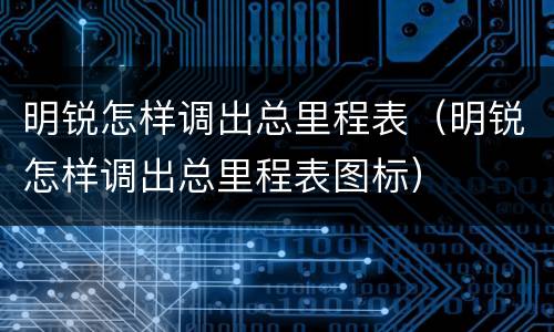 明锐怎样调出总里程表（明锐怎样调出总里程表图标）