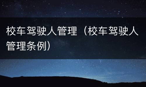 校车驾驶人管理（校车驾驶人管理条例）