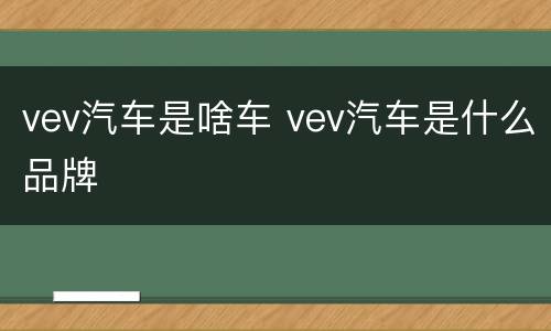 vev汽车是啥车 vev汽车是什么品牌