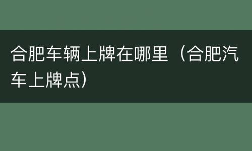 合肥车辆上牌在哪里（合肥汽车上牌点）