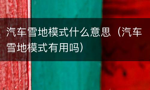 汽车雪地模式什么意思（汽车雪地模式有用吗）