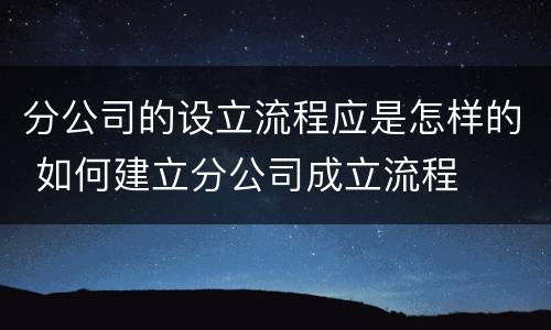 分公司的设立流程应是怎样的 如何建立分公司成立流程