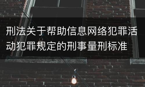 刑法关于帮助信息网络犯罪活动犯罪规定的刑事量刑标准