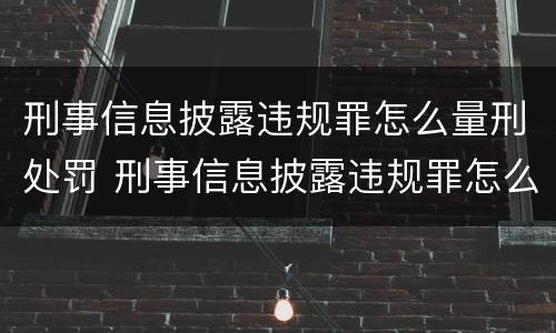 刑事信息披露违规罪怎么量刑处罚 刑事信息披露违规罪怎么量刑处罚标准