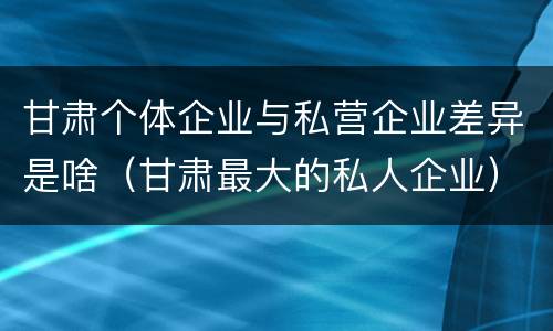 甘肃个体企业与私营企业差异是啥（甘肃最大的私人企业）