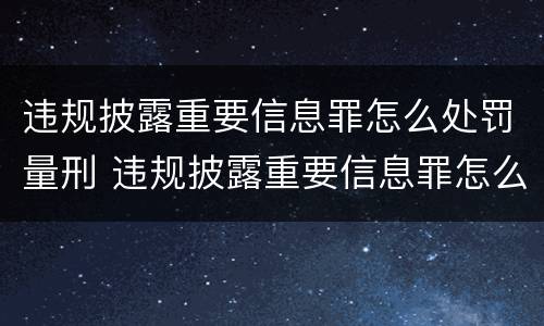 违规披露重要信息罪怎么处罚量刑 违规披露重要信息罪怎么处罚量刑的