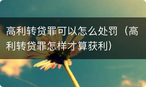 高利转贷罪可以怎么处罚（高利转贷罪怎样才算获利）