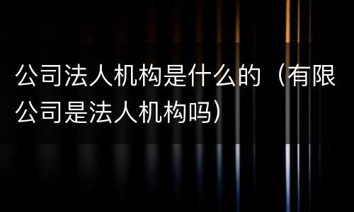公司法人机构是什么的（有限公司是法人机构吗）