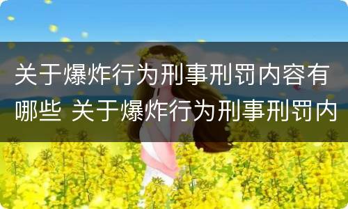 关于爆炸行为刑事刑罚内容有哪些 关于爆炸行为刑事刑罚内容有哪些规定