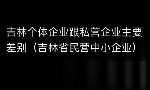 吉林个体企业跟私营企业主要差别（吉林省民营中小企业）