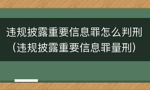 违规披露重要信息罪怎么判刑（违规披露重要信息罪量刑）