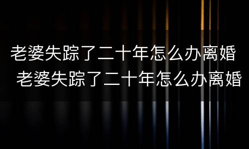 老婆失踪了二十年怎么办离婚 老婆失踪了二十年怎么办离婚手续
