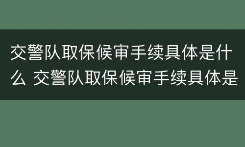 交警队取保候审手续具体是什么 交警队取保候审手续具体是什么意思