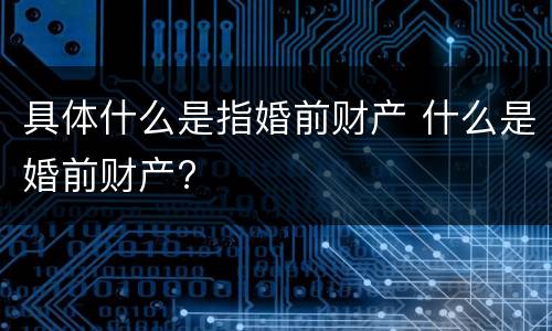具体什么是指婚前财产 什么是婚前财产?